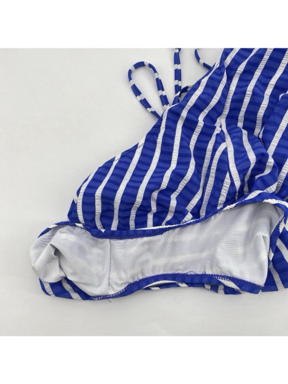 J.Crew Size 10 Blue White Lace Up Back One Piece Swimsuit Puckered Stripe H2911 - Picture 14 of 14